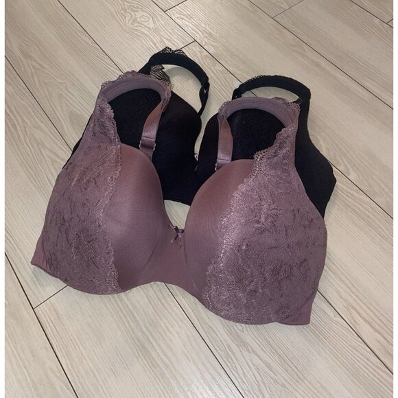 Lot 2 Cacique Lightly Lined Balconette Bras Lace UW Womens 38F Purple Black